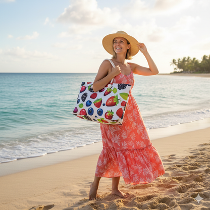 Mixed Berries Pattern Weekender Bag | Strawberries Blueberries Blackberries, Large Tote Bag - AURABAGS SHOP