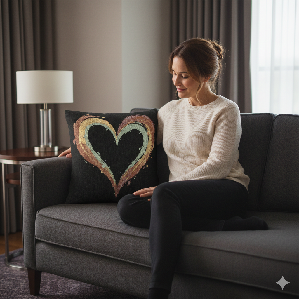 Painted Heart Pillow | Woven Decorative Pillow, Boho Heart Throw Pillow - AURABAGS SHOP