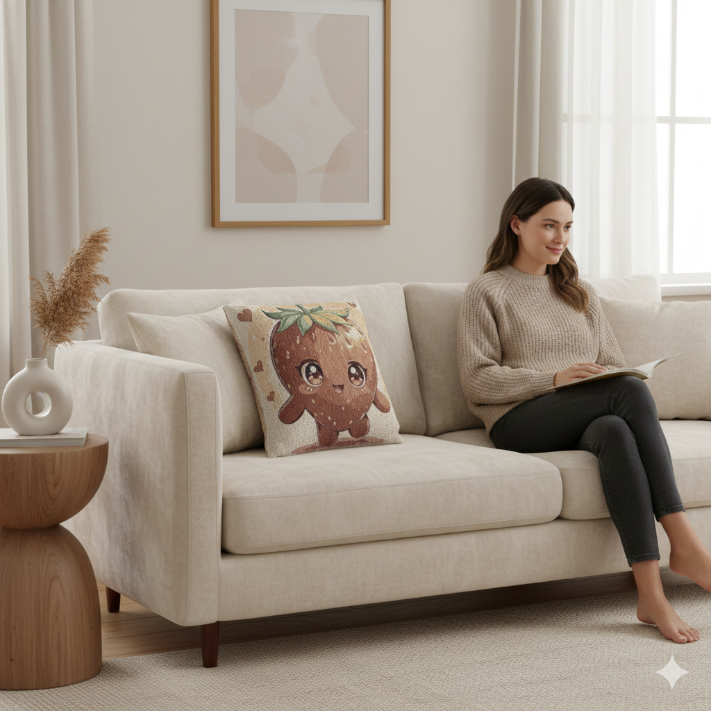 Kawaii Strawberry Character Pillow | Woven Decorative Pillow - AURABAGS SHOP