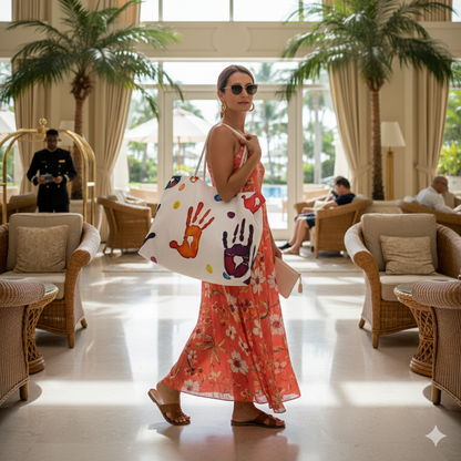 Colorful Handprint Pattern Weekender Bag | Rainbow Palm Print Tote - AURABAGS SHOP