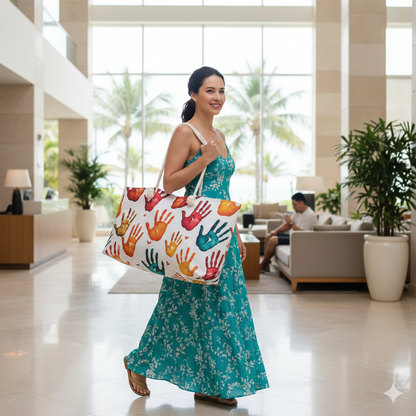 Colorful Handprints Weekender Bag | Painted Hands Pattern - AURABAGS SHOP