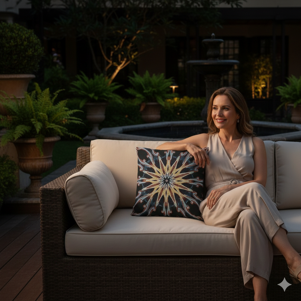 Starburst Mandala Woven Pillow | Geometric Boho Throw Cushion - AURABAGS SHOP