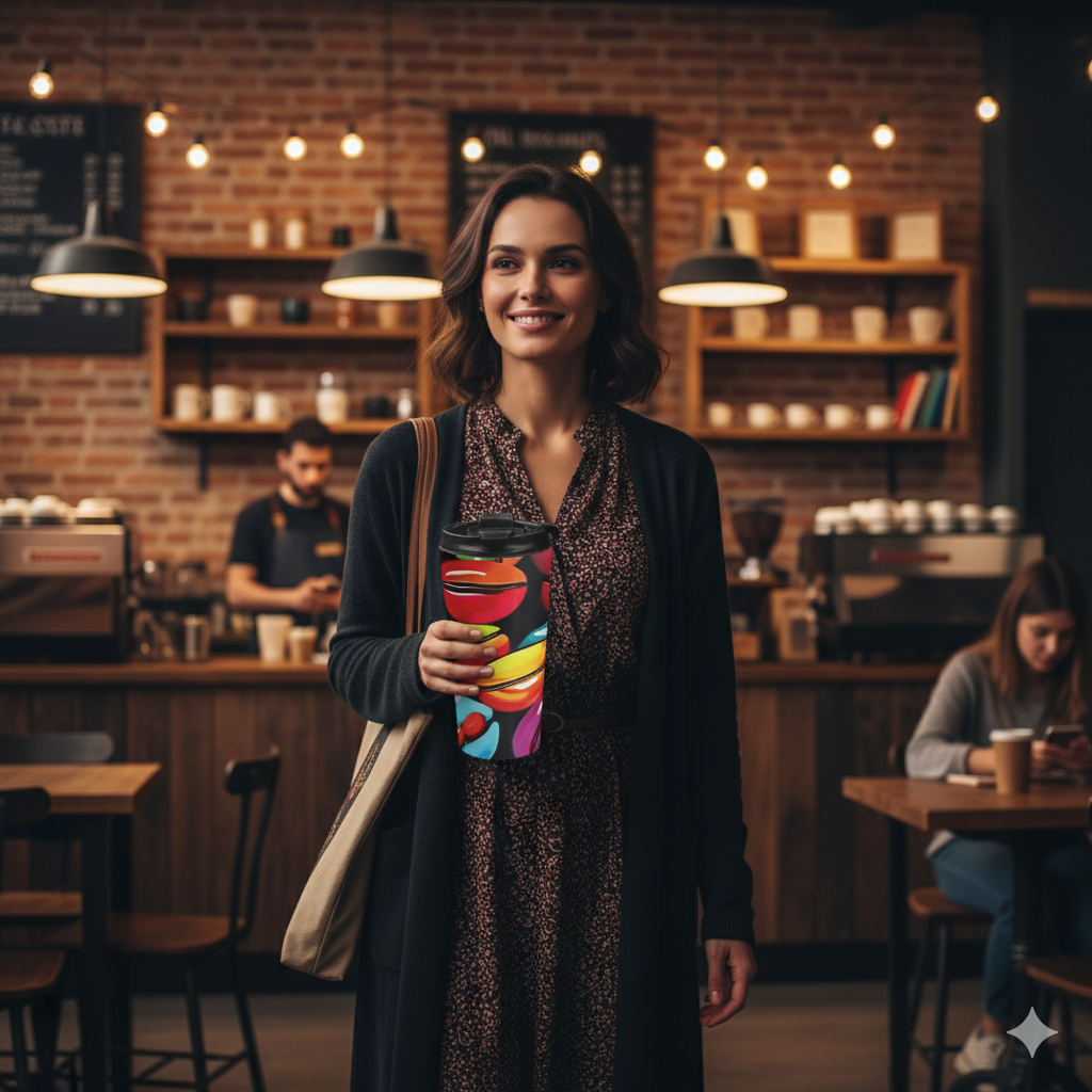 Colorful Coffee Beans Travel Mug | Vibrant Coffee Beans Pattern Stainless Steel - AURABAGS SHOP