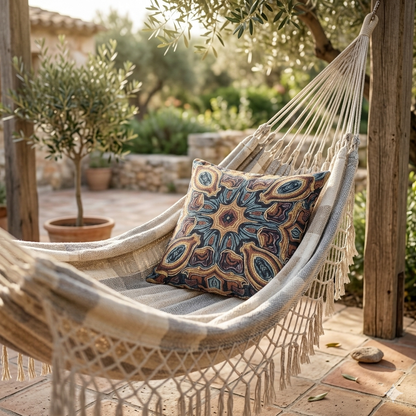 Bohemian Woven Pillow – Mosaic Medallion Decorative Throw Pillow