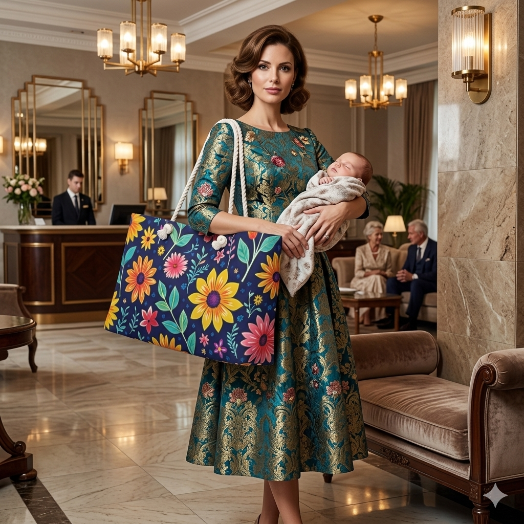 Florale Weekender-Tasche — Lebendige marineblaue Blumentasche für Reisen