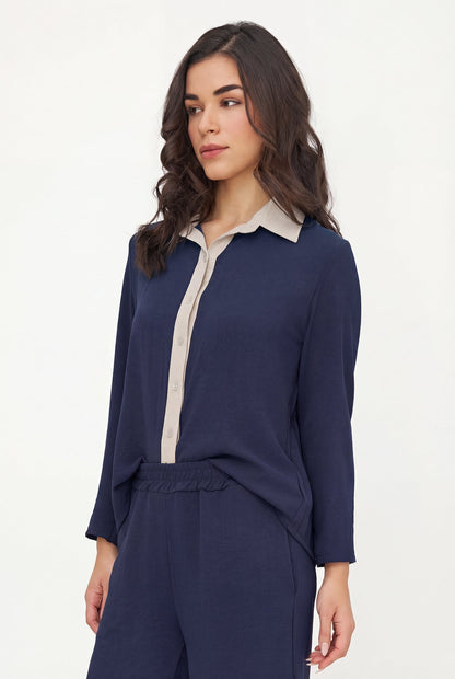 Women's Color-Block Button-Down Shirt