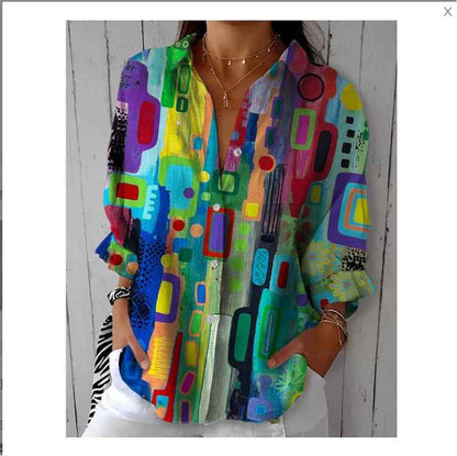 Women’s Floral Print Long-Sleeve Button Shirt – Casual Printed Cardigan Top | Sizes XS–5XL