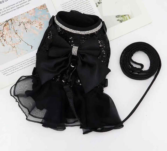 Bow Sequin Tutu Dog Harness Dress | Dog Harness Dress