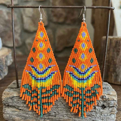 Orange Flame Blossom Drop Earrings