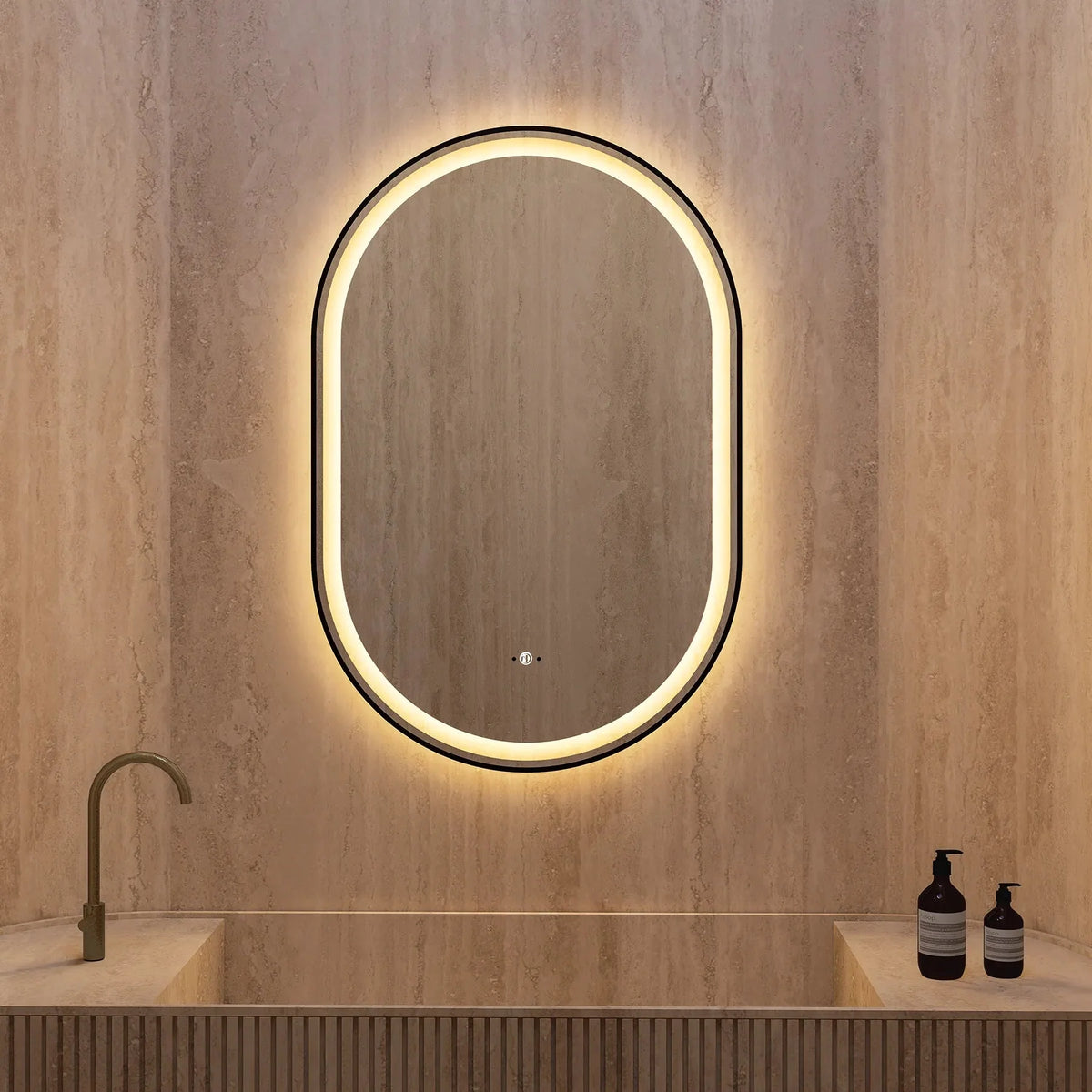 24" x 36" LED Mirror with Black Frame, Anti-Fog, CRI 90+ & Seamless Lighting