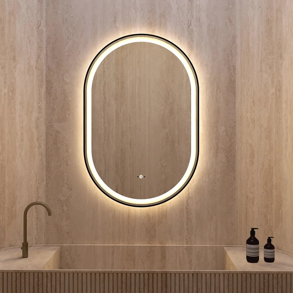 24" x 36" LED Mirror with Black Frame, Anti-Fog, CRI 90+ & Seamless Lighting