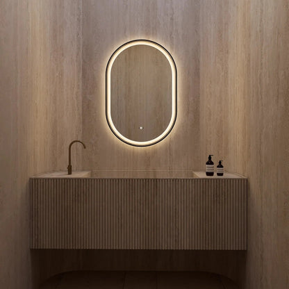 24" x 36" LED Mirror with Black Frame, Anti-Fog, CRI 90+ & Seamless Lighting