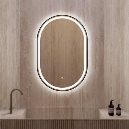24" x 36" LED Mirror with Black Frame, Anti-Fog, CRI 90+ & Seamless Lighting