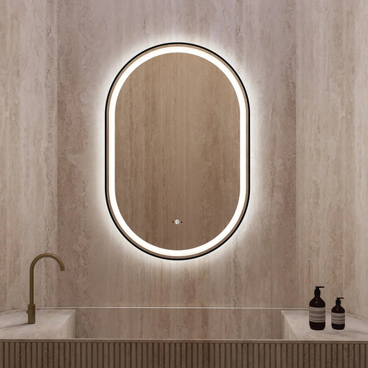 24" x 36" LED Mirror with Black Frame, Anti-Fog, CRI 90+ & Seamless Lighting