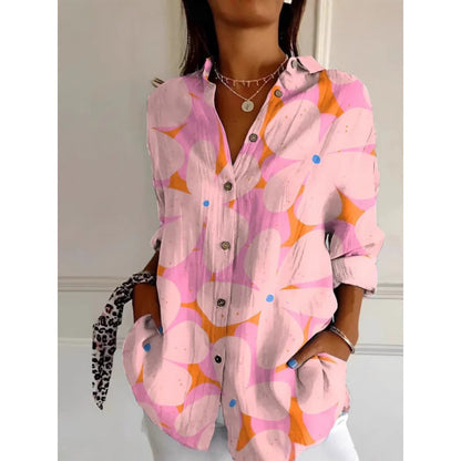 Women’s Floral Print Long-Sleeve Button Shirt – Casual Printed Cardigan Top | Sizes XS–5XL