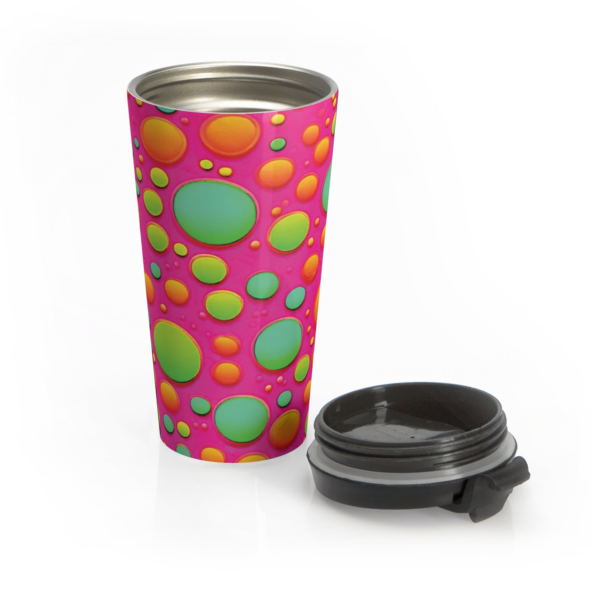 Colorful Bubble Pattern Travel Mug — Bright Pink Neon Insulated Tumbler - AURABAGS SHOP