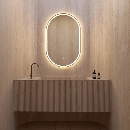 24"x36" / 26"x40" Frameless Capsule LED Bathroom Mirror, Anti-Fog, CRI 90+