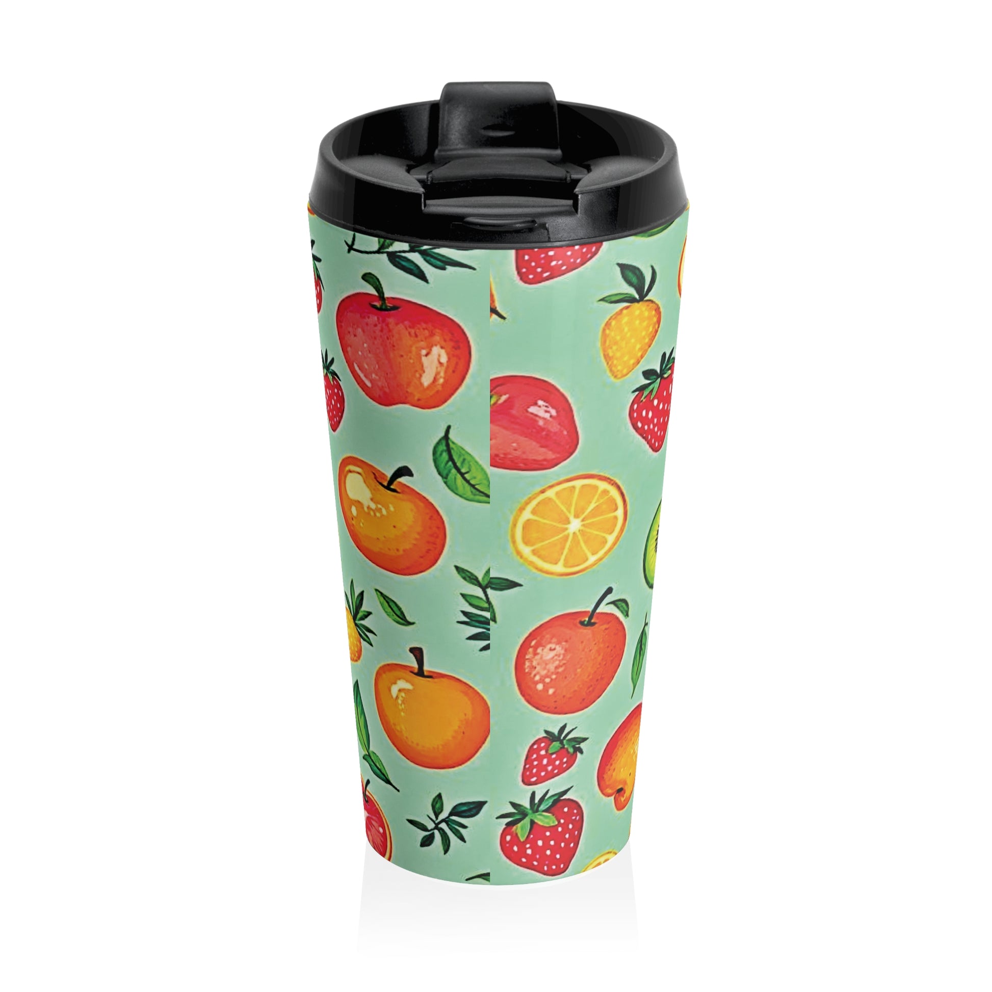 Colorful Fruit Pattern Travel Mug | Strawberry Apple Orange Kiwi Pineapple - AURABAGS SHOP