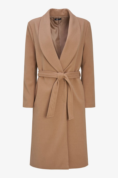 Women's Shawl-Collar Coat, Long Sleeves, Hidden Snaps & Removable Belt