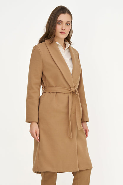 Women's Shawl-Collar Coat, Long Sleeves, Hidden Snaps & Removable Belt