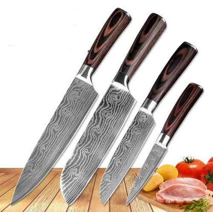 7-Inch 7Cr17 Stainless Steel Damascus Chef Knife – Colored Wood Handle Kitchen Cooking Knife (Deliver to United States Only)