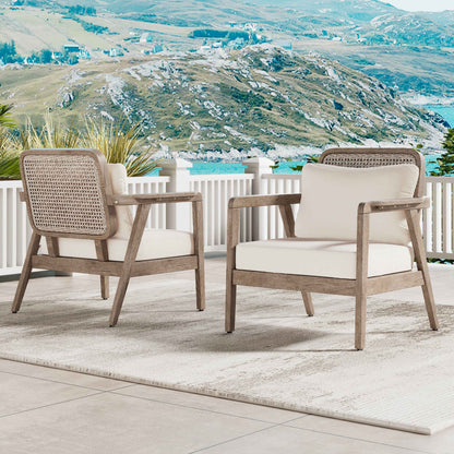 Set of 2 Outdoor Acacia Wood Patio Club Chairs – Deep Seating with Thick Cream Cushions (United States Delivery Only)