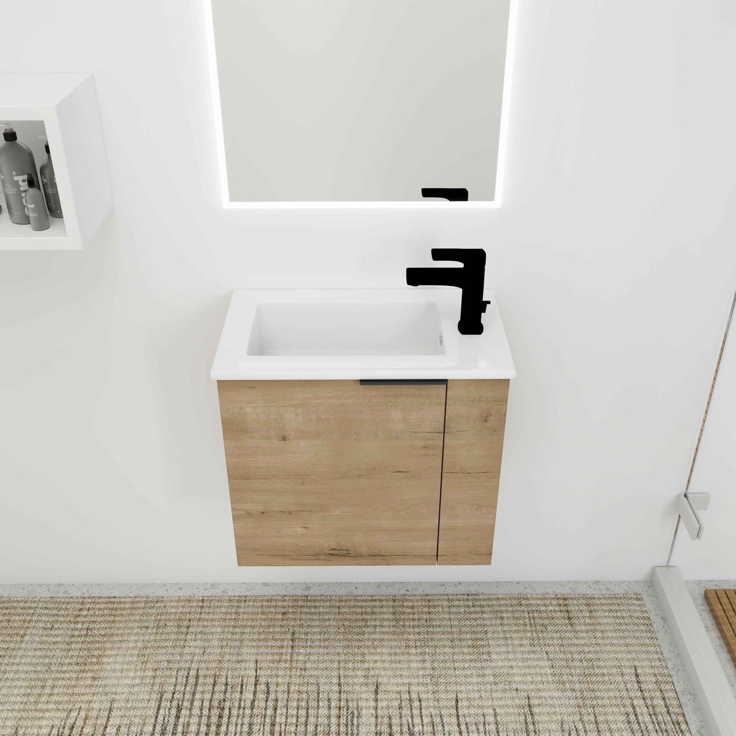 22-Inch Floating Bathroom Vanity with Ceramic Sink – Modern Wall-Mounted Vanity with Soft-Close Door, Oak Finish