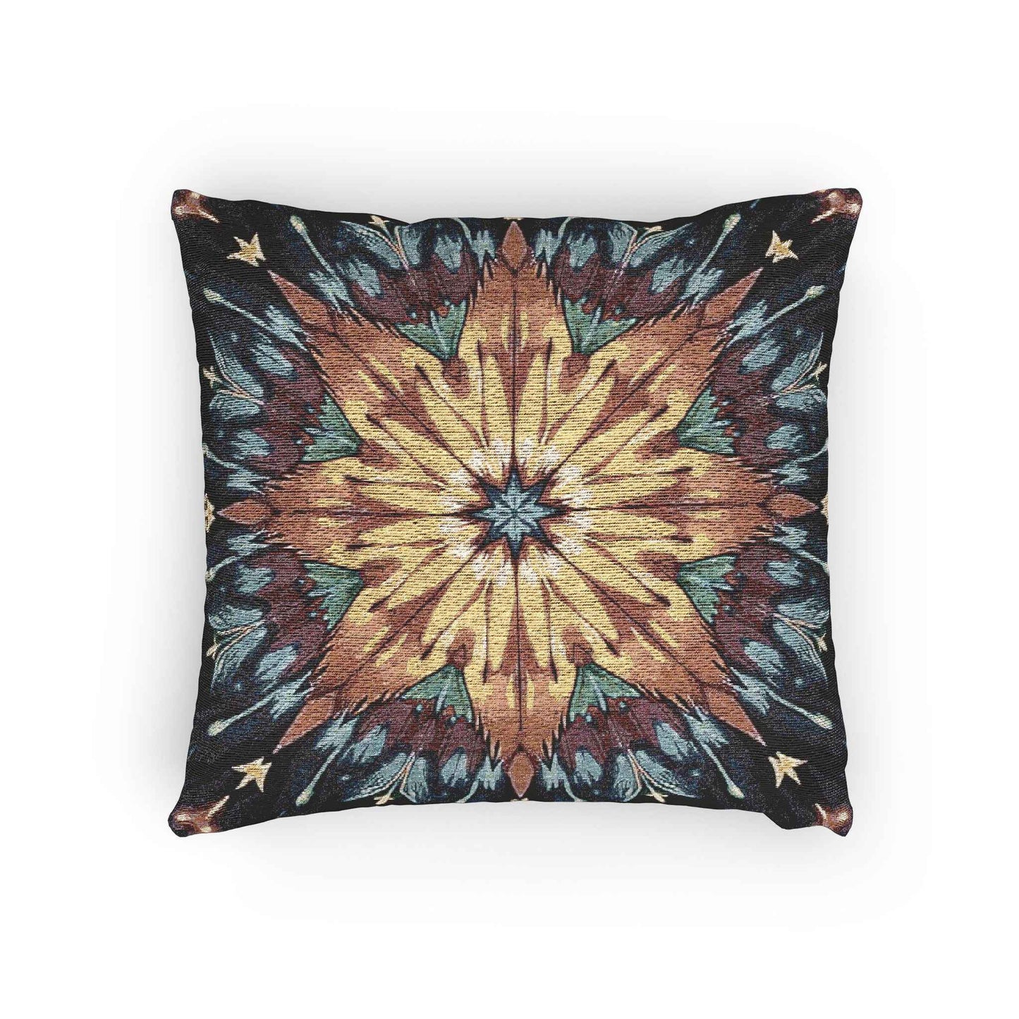 Geometric Starburst Mandala Woven Pillow | Boho Home Decor, Kilim Style