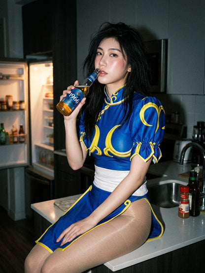 【DISCONTINUED】Chun-Li Inspired Cosplay Bodysuit Set with Detachable Skirt & Accessories