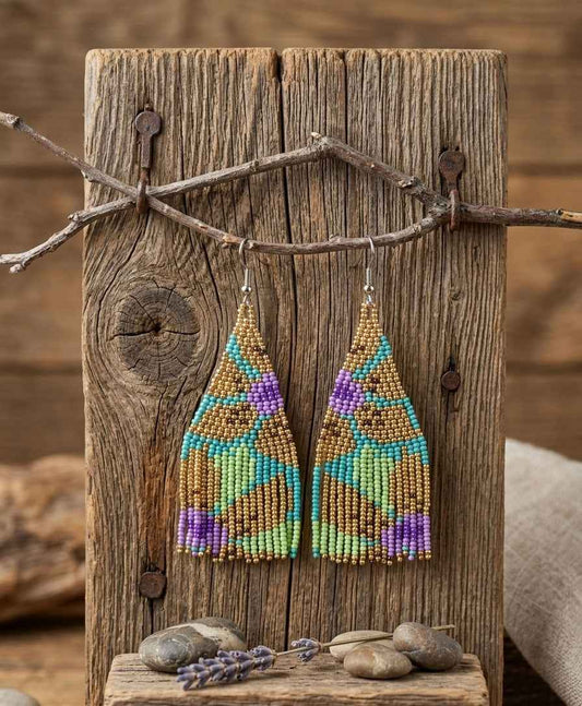 Flower Fringe Beaded Earrings (Gold)
