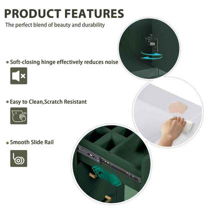 36" Green Bathroom Vanity with Ceramic Sink – Freestanding Cabinet with 3 Drawers