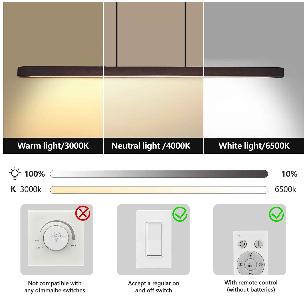 51-inch Walnut Wood Modern LED Pendant Light, Adjustable Hanging Light For Dining Room, Kitchen, Living Room Sleek Walnut Color Finish (United States Delivery Only)