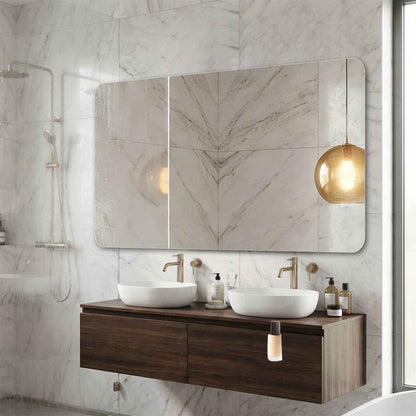 39-Inch Frameless Bathroom Vanity Mirror – Wall-Mounted Anti-Fog Waterproof Silver Mirror with Rounded Corners