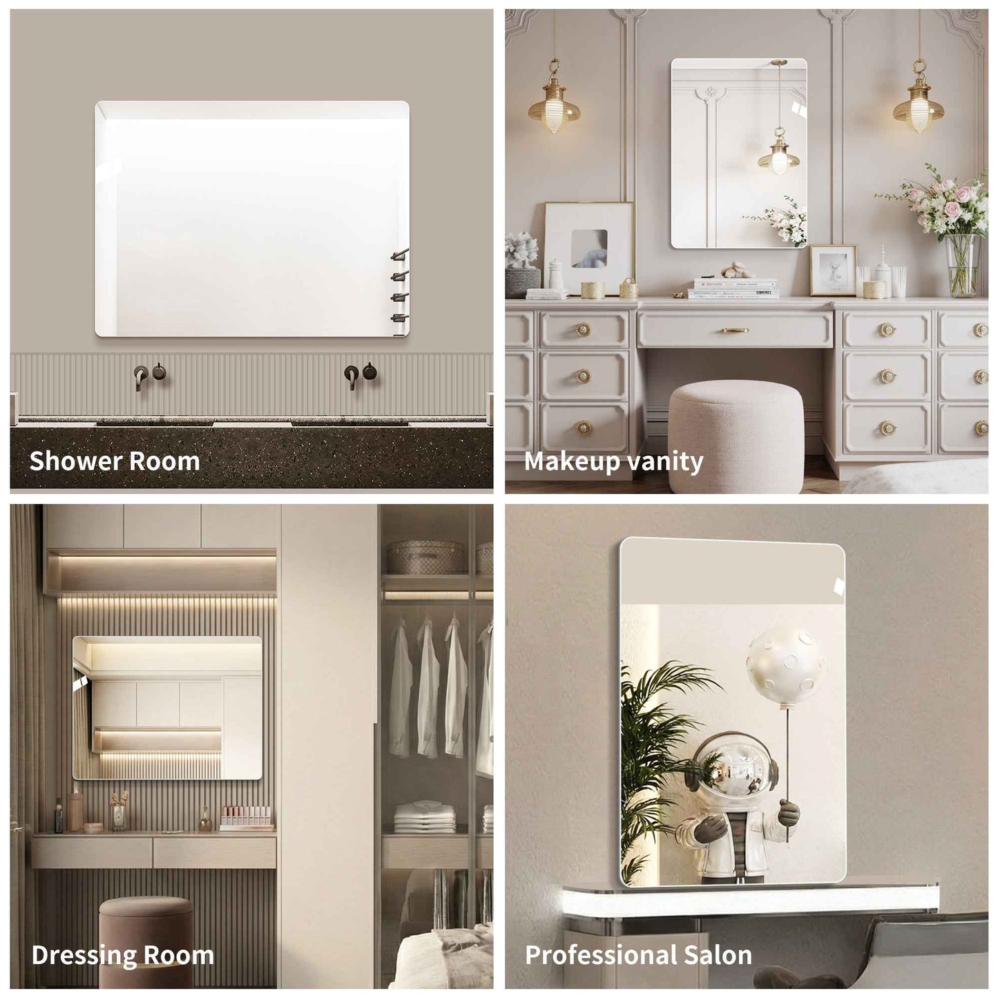 39-Inch Frameless Bathroom Vanity Mirror – Wall-Mounted Anti-Fog Waterproof Silver Mirror with Rounded Corners