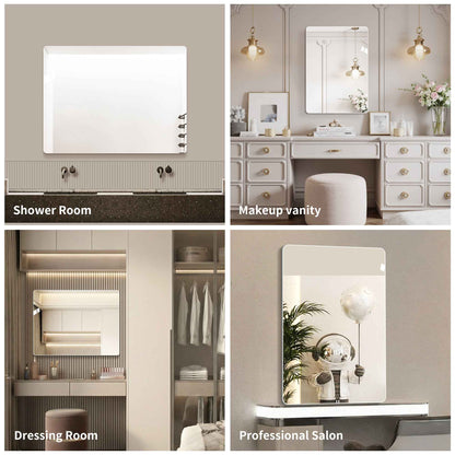 39-Inch Frameless Bathroom Vanity Mirror – Wall-Mounted Anti-Fog Waterproof Silver Mirror with Rounded Corners