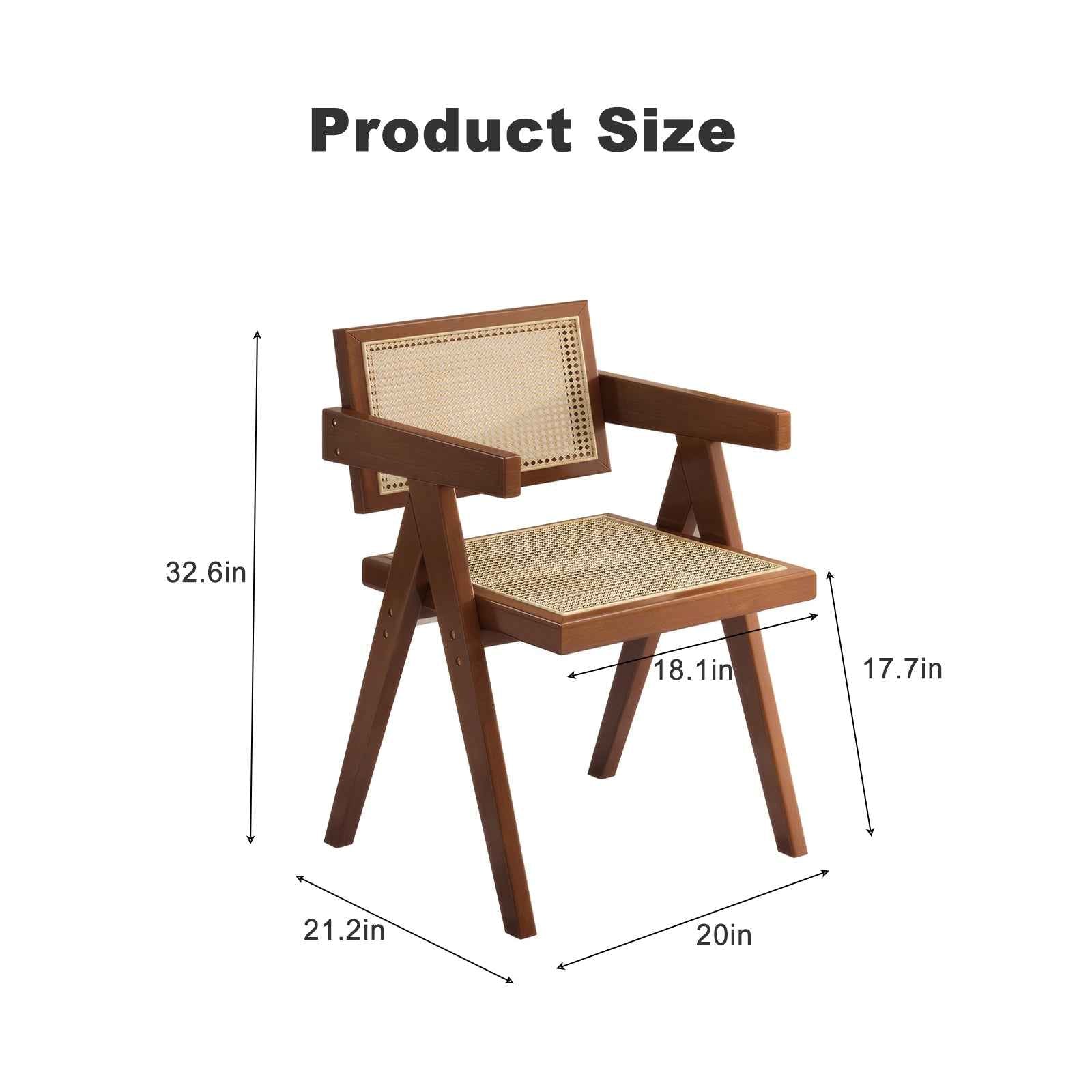 Modern Mid-Century Dining Chairs Set of 2 – Brown Rattan Accent Armchairs with Rubber Wood Frame (Deliver United States Only)