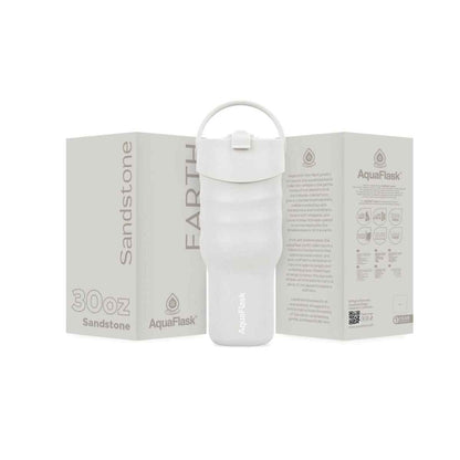 AquaFlask Earth Collection 30oz Insulated Stainless Steel Tumbler with Handle – Hot 12H / Cold 24H, Leak-Proof & Durable
