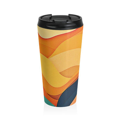 Sunset Waves Stainless Steel Travel Mug — Abstract Retro Orange & Yellow Design - AURABAGS SHOP