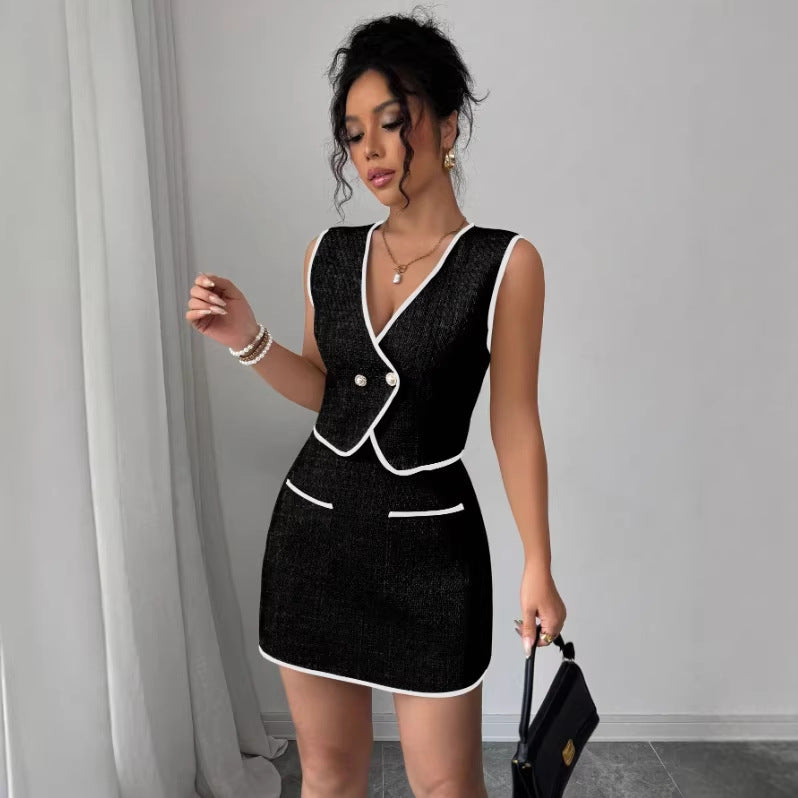 Women’s Sleeveless Irregular Top & Color-Block A-Line Skirt Set – Casual Two-Piece Outfit