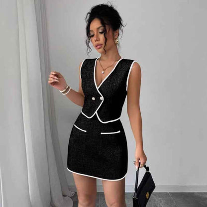 Women’s Sleeveless Irregular Top & Color-Block A-Line Skirt Set – Casual Two-Piece Outfit