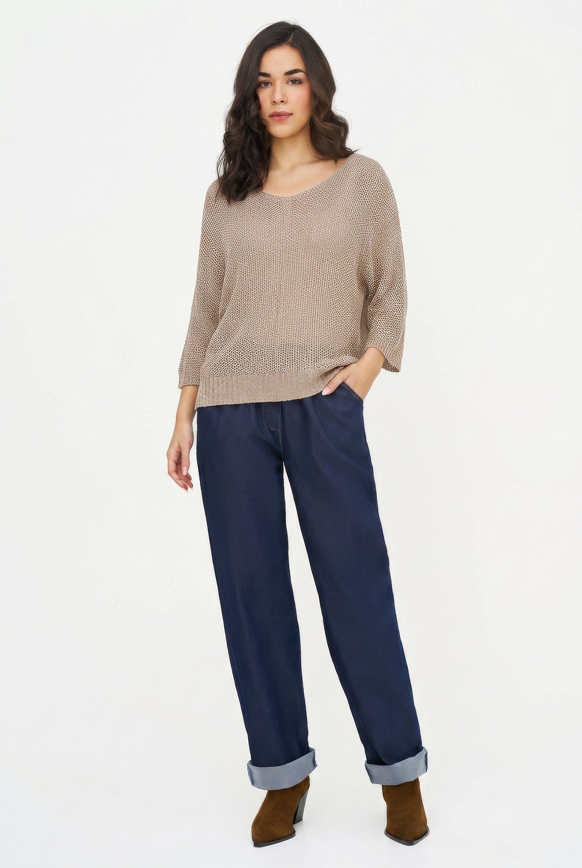 Women's Oversized Knit V-Neck Sweater