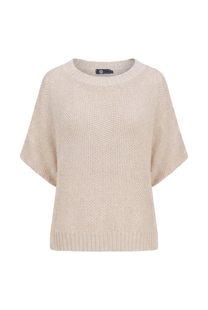 Women's Knit Boat-Neck Sweater with Short Sleeves
