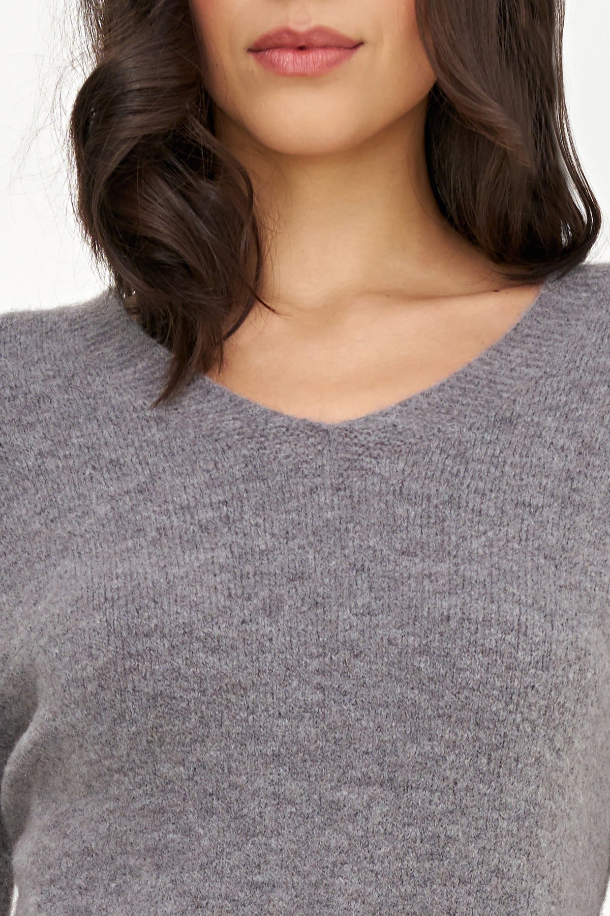 Women's Soft Brushed-Knit V-Neck Sweater with Long Sleeves