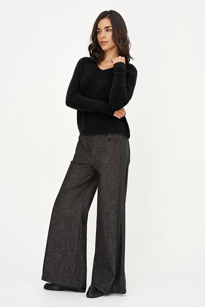 Women's Soft Brushed-Knit V-Neck Sweater with Long Sleeves
