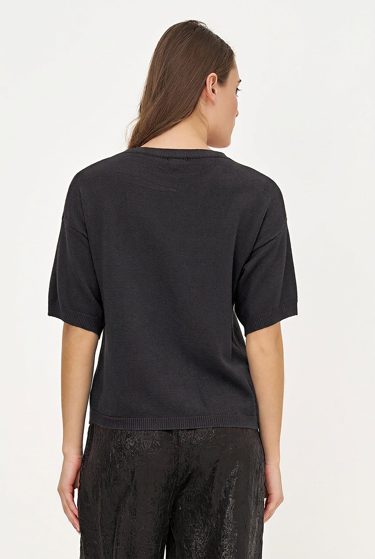 Women's Foil Polka-Dot Wide Crew-Neck Sweater, Elbow-Length Sleeves