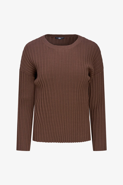 Women's Rib-Knit Crew-Neck Sweater with Long Sleeves