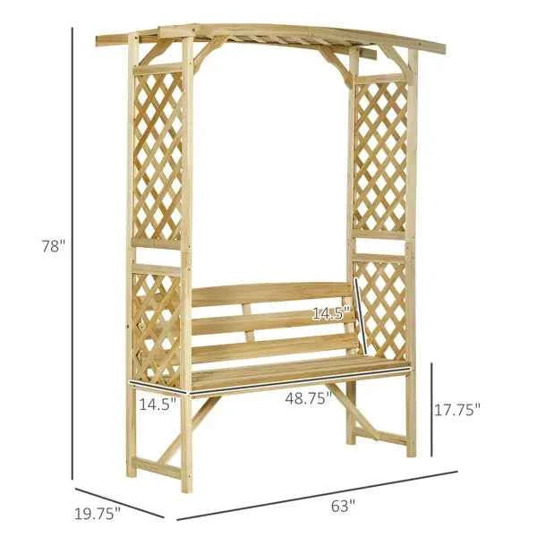Natural Fir Wood Garden Arbor Bench with Trellis Arch, 63 x 78 in (United States Delivery Only)