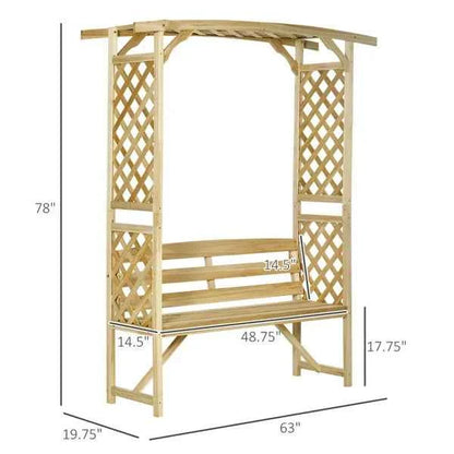 Natural Fir Wood Garden Arbor Bench with Trellis Arch, 63 x 78 in (United States Delivery Only)