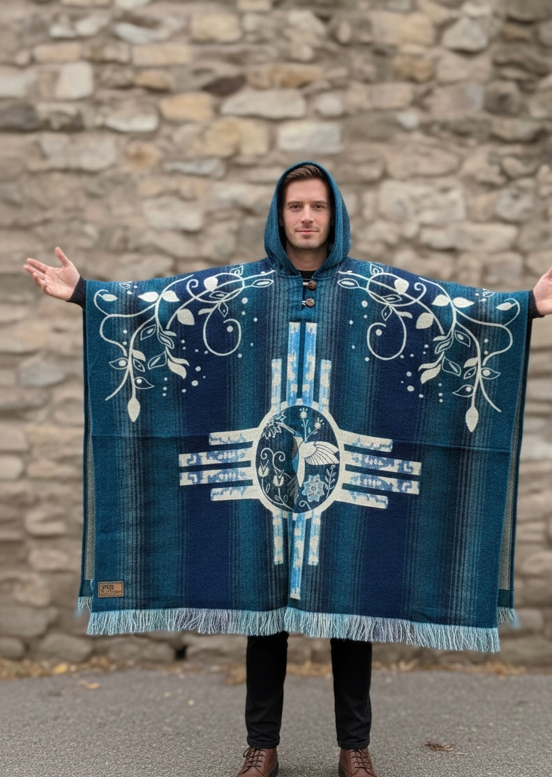 Four Winds hummingbirds Hand Made Wool Poncho