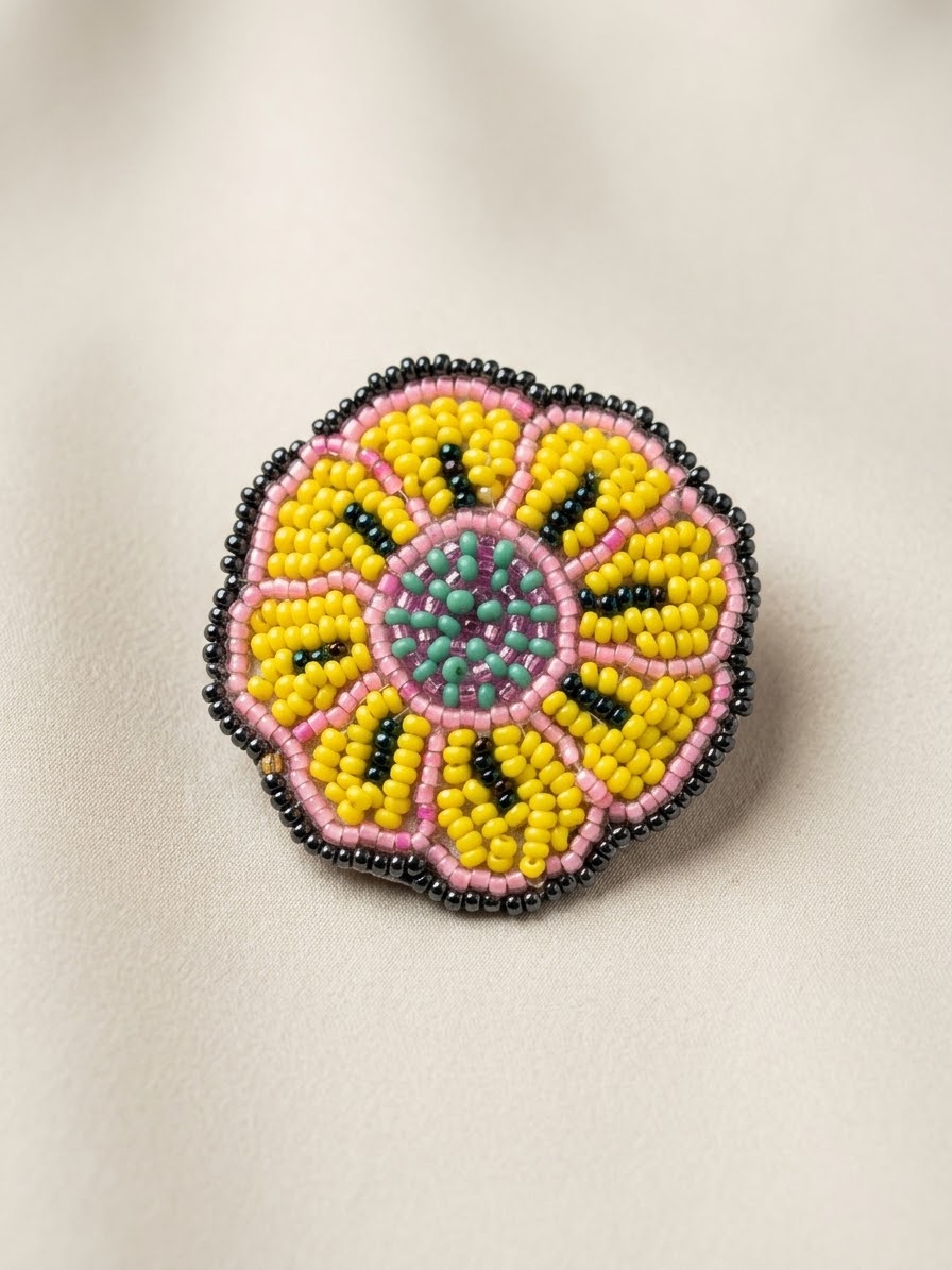 Yellow Beaded Flower Barrette